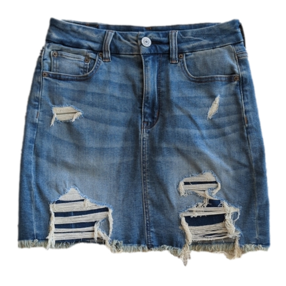 American Eagle Distressed Next Level Stretch Blue Jean Pencil Skirt Size 4